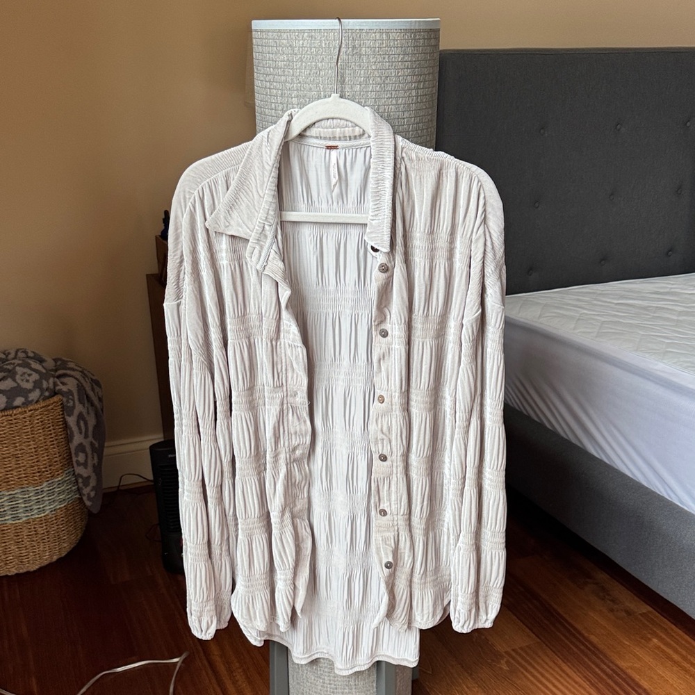 Free People Light Gray Textured Top
